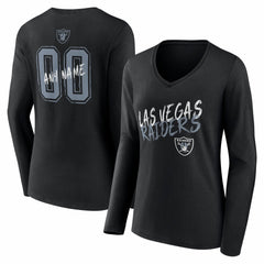 Las Vegas Raiders Women's Hustle Personalized Name & Number Long Sleeve V-Neck T-Shirt Black - NFL