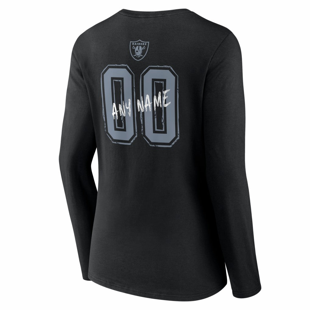 Las Vegas Raiders Women's Hustle Personalized Name & Number Long Sleeve V-Neck T-Shirt Black - NFL