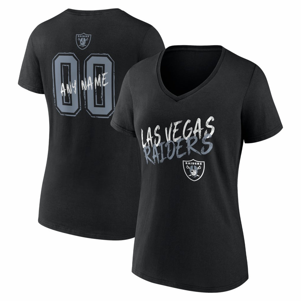 Las Vegas Raiders Women's Hustle Personalized Name & Number V-Neck T-Shirt Black - NFL
