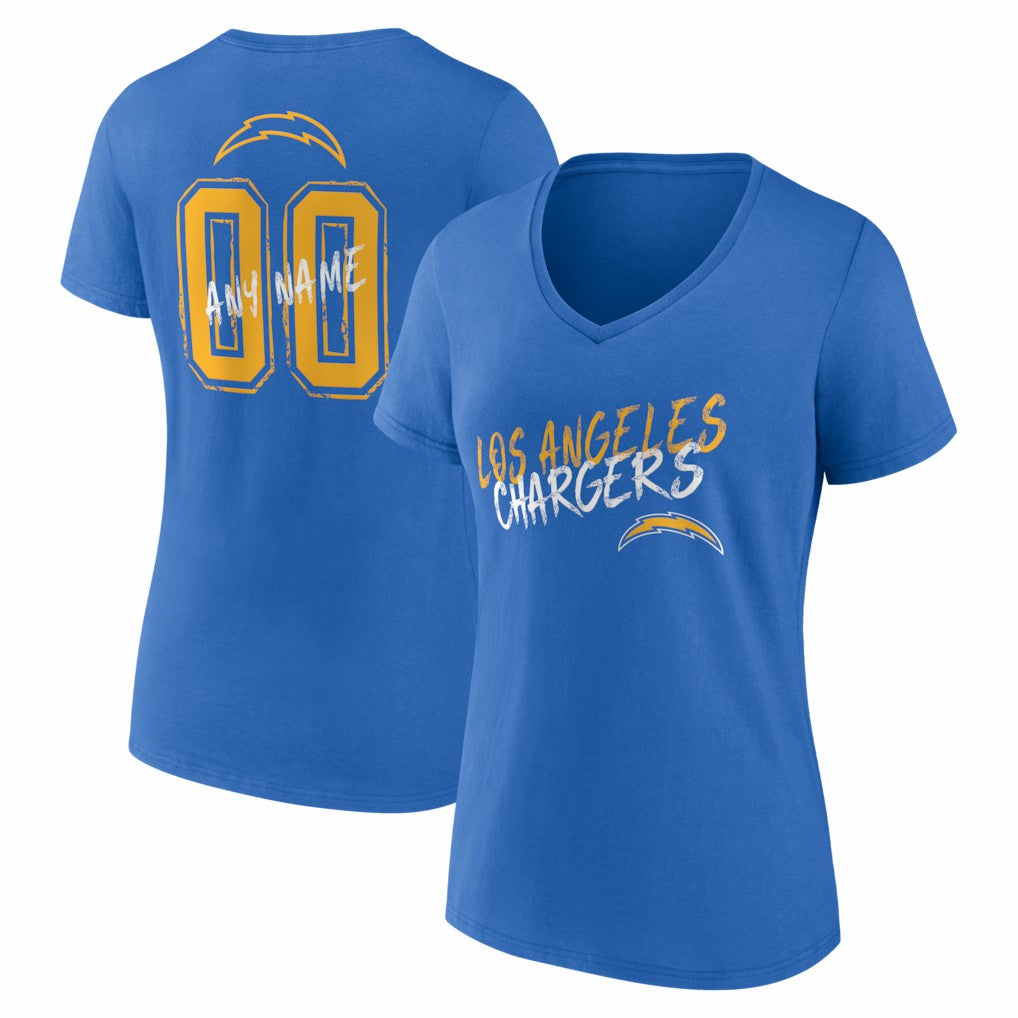 Los Angeles Chargers Women's Hustle Personalized Name & Number V-Neck T-Shirt Powder Blue - NFL