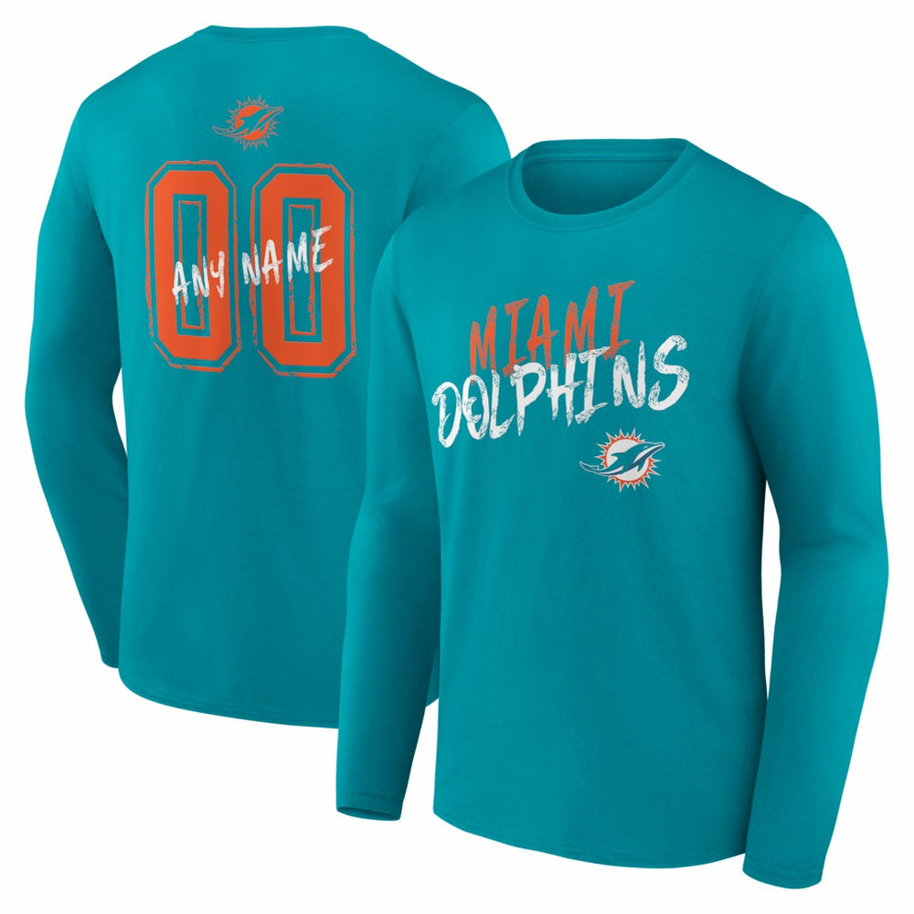 Miami Dolphins Hustle Personalized Name & Number Long Sleeve T-Shirt Aqua - NFL