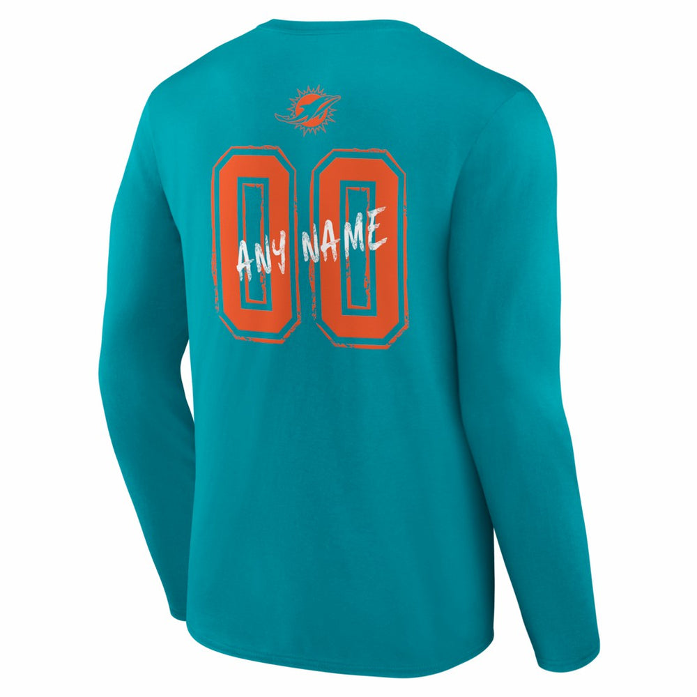 Miami Dolphins Hustle Personalized Name & Number Long Sleeve T-Shirt Aqua - NFL