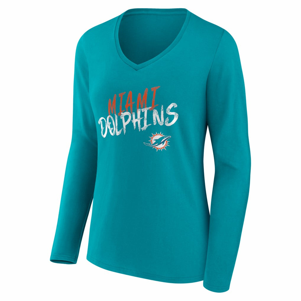 Miami Dolphins Women's Hustle Personalized Name & Number Long Sleeve V-Neck T-Shirt Aqua - NFL