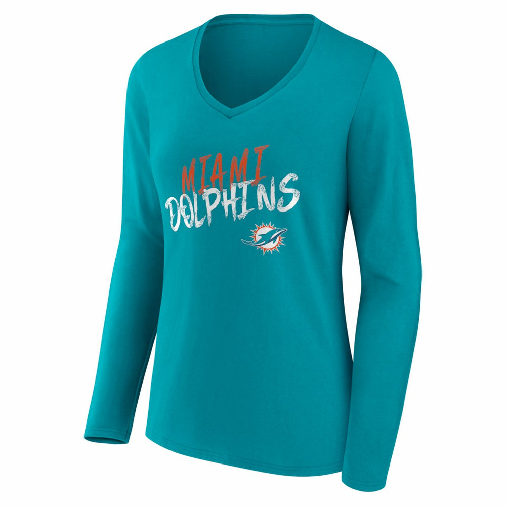 Miami Dolphins Women's Hustle Personalized Name & Number Long Sleeve V-Neck T-Shirt Aqua - NFL