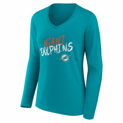 Miami Dolphins Women's Hustle Personalized Name & Number Long Sleeve V-Neck T-Shirt Aqua - NFL