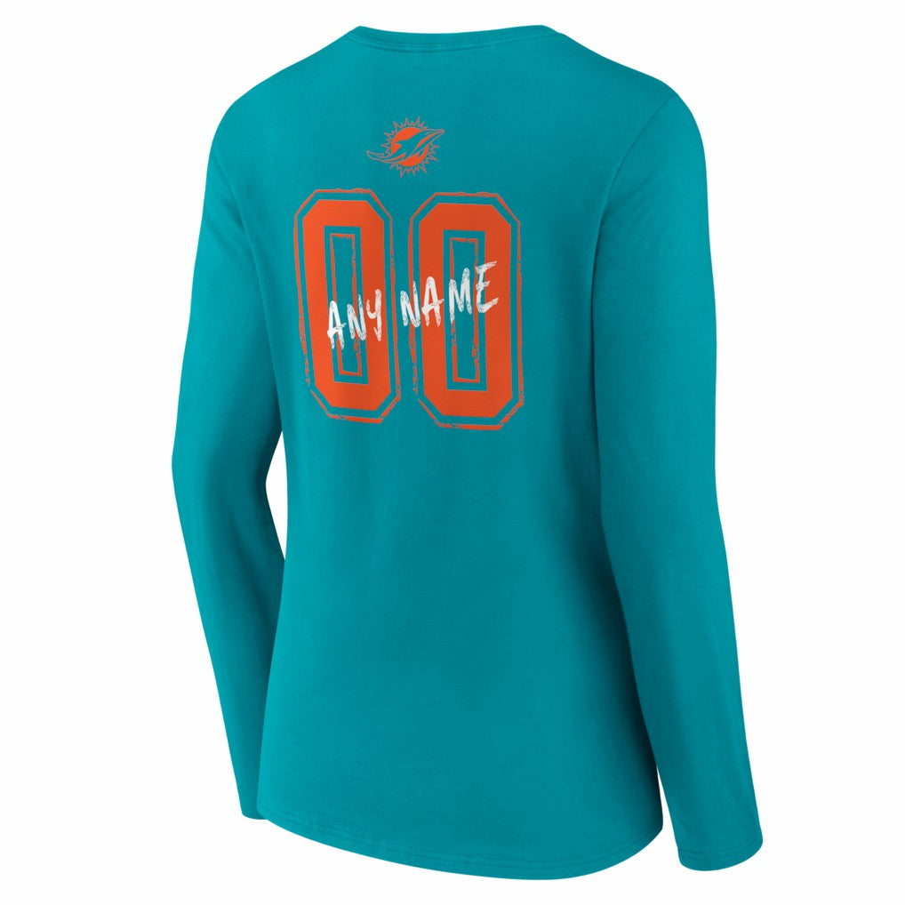 Miami Dolphins Women's Hustle Personalized Name & Number Long Sleeve V-Neck T-Shirt Aqua - NFL