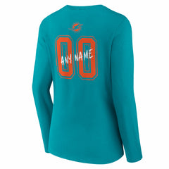 Miami Dolphins Women's Hustle Personalized Name & Number Long Sleeve V-Neck T-Shirt Aqua - NFL
