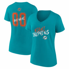 Miami Dolphins Women's Hustle Personalized Name & Number V-Neck T-Shirt Aqua - NFL