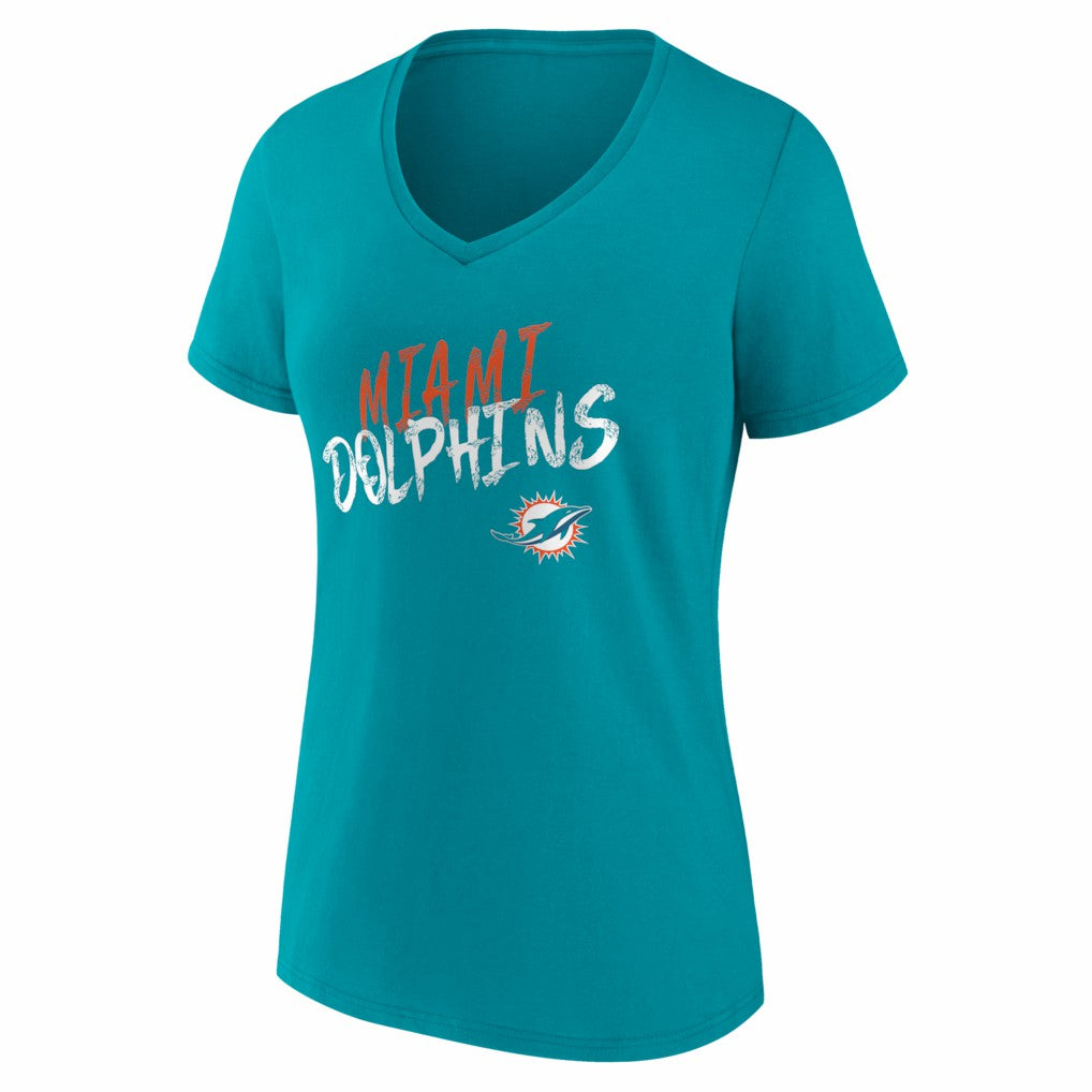 Miami Dolphins Women's Hustle Personalized Name & Number V-Neck T-Shirt Aqua - NFL