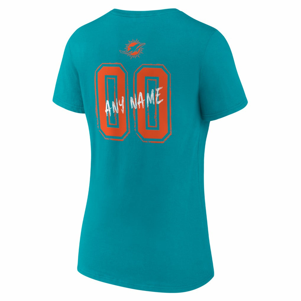 Miami Dolphins Women's Hustle Personalized Name & Number V-Neck T-Shirt Aqua - NFL