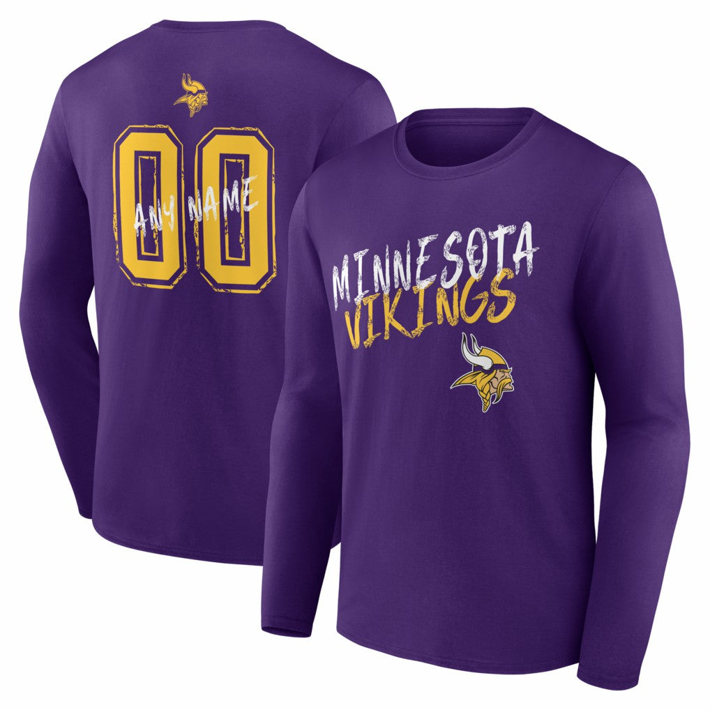 Minnesota Vikings Hustle Personalized Name & Number Long Sleeve T-Shirt Purple - NFL