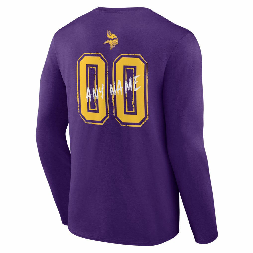 Minnesota Vikings Hustle Personalized Name & Number Long Sleeve T-Shirt Purple - NFL