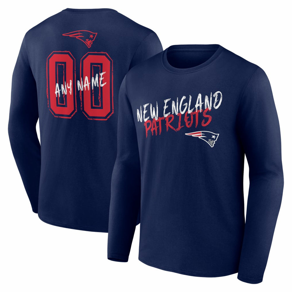 New England Patriots Hustle Personalized Name & Number Long Sleeve T-Shirt Navy - NFL