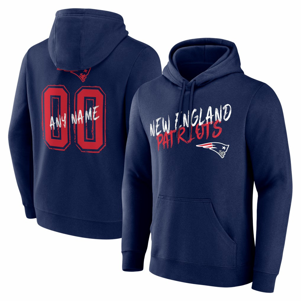 New England Patriots Hustle Personalized Name & Number Hoodie Navy - NFL