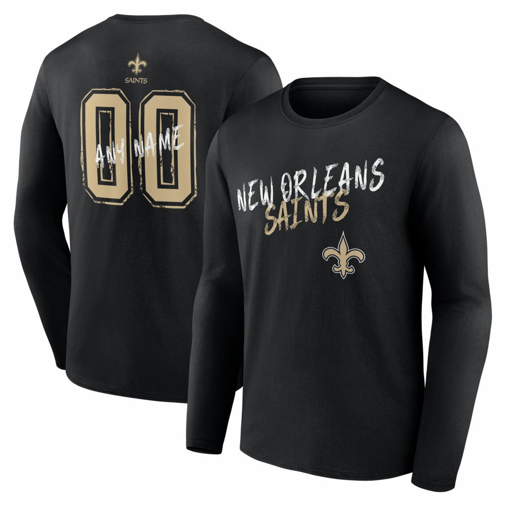 New Orleans Saints Hustle Personalized Name & Number Long Sleeve T-Shirt Black - NFL