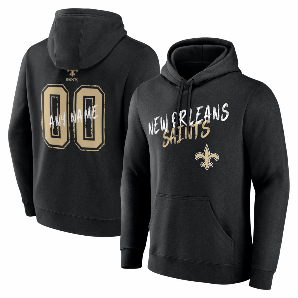 New Orleans Saints Hustle Personalized Name & Number Hoodie Black - NFL