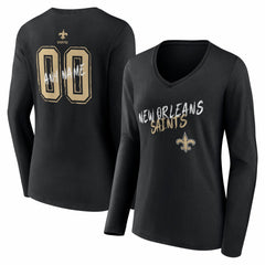 New Orleans Saints Women's Hustle Personalized Name & Number Long Sleeve V-Neck T-Shirt Black - NFL