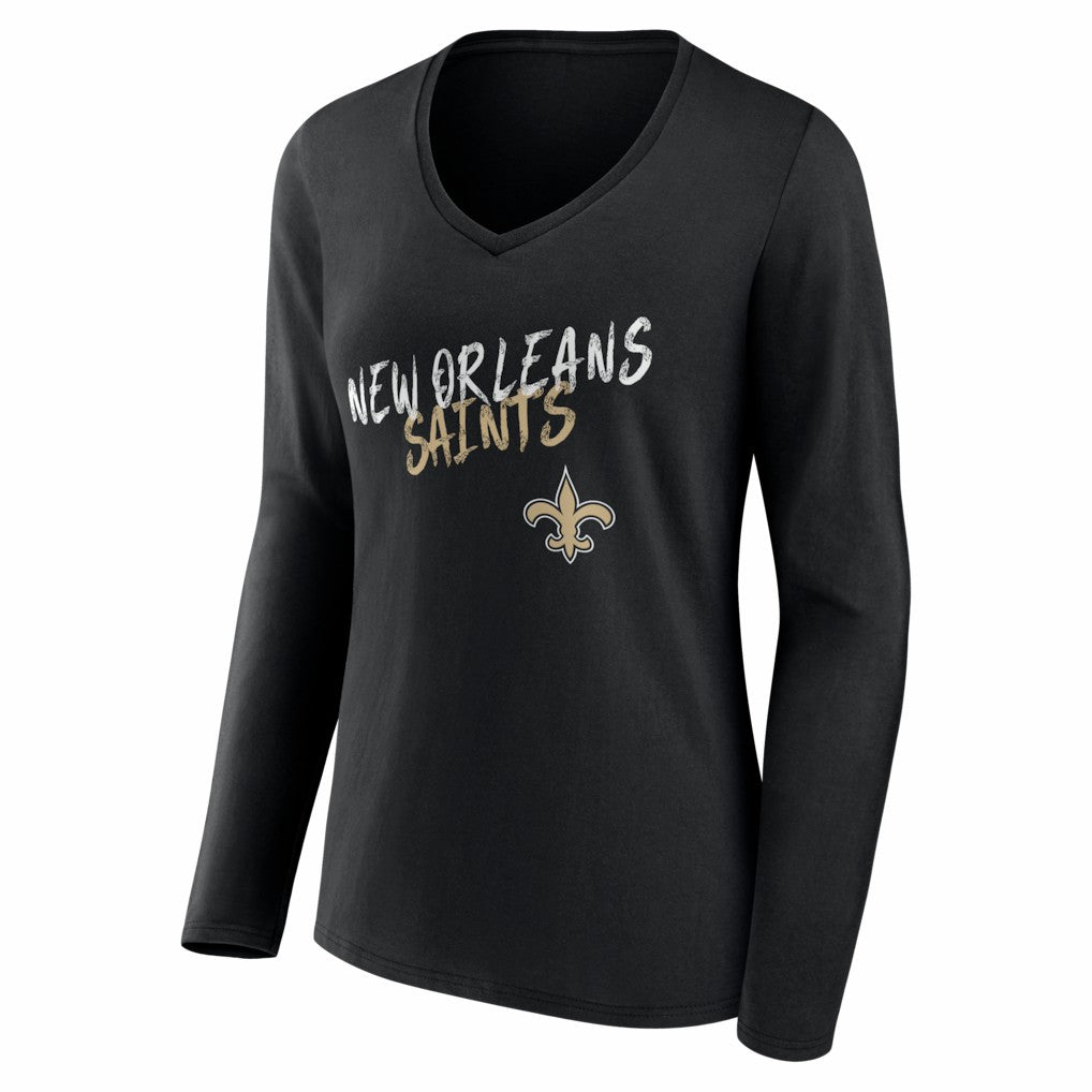 New Orleans Saints Women's Hustle Personalized Name & Number Long Sleeve V-Neck T-Shirt Black - NFL