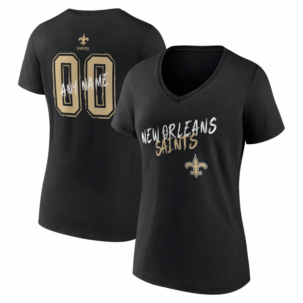 New Orleans Saints Women's Hustle Personalized Name & Number V-Neck T-Shirt Black - NFL