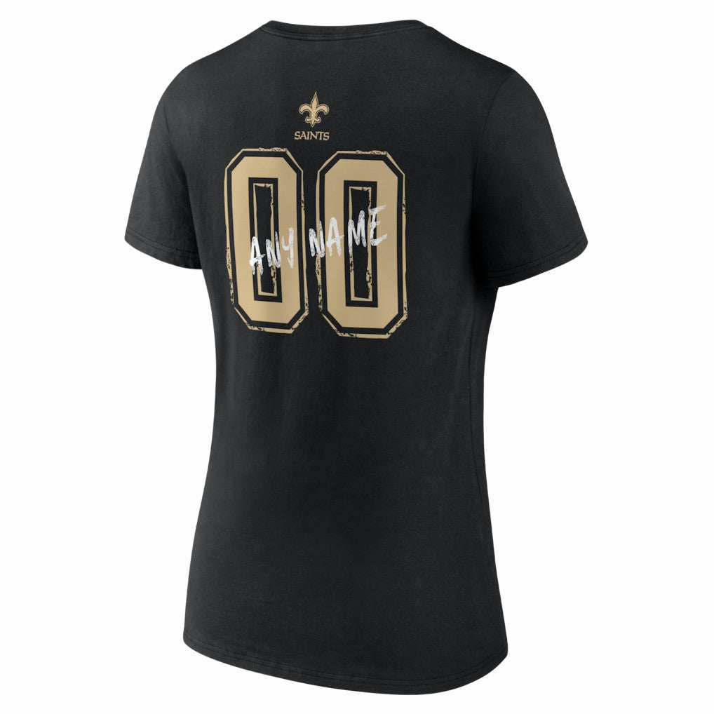 New Orleans Saints Women's Hustle Personalized Name & Number V-Neck T-Shirt Black - NFL