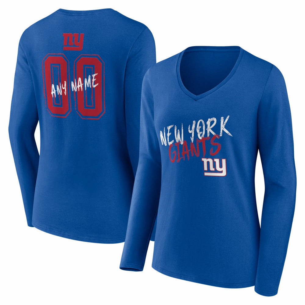 New York Giants Women's Hustle Personalized Name & Number Long Sleeve V-Neck T-Shirt Royal - NFL