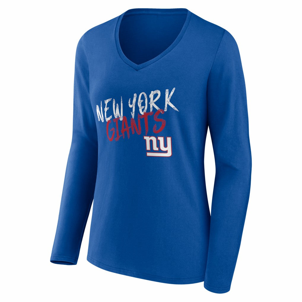 New York Giants Women's Hustle Personalized Name & Number Long Sleeve V-Neck T-Shirt Royal - NFL