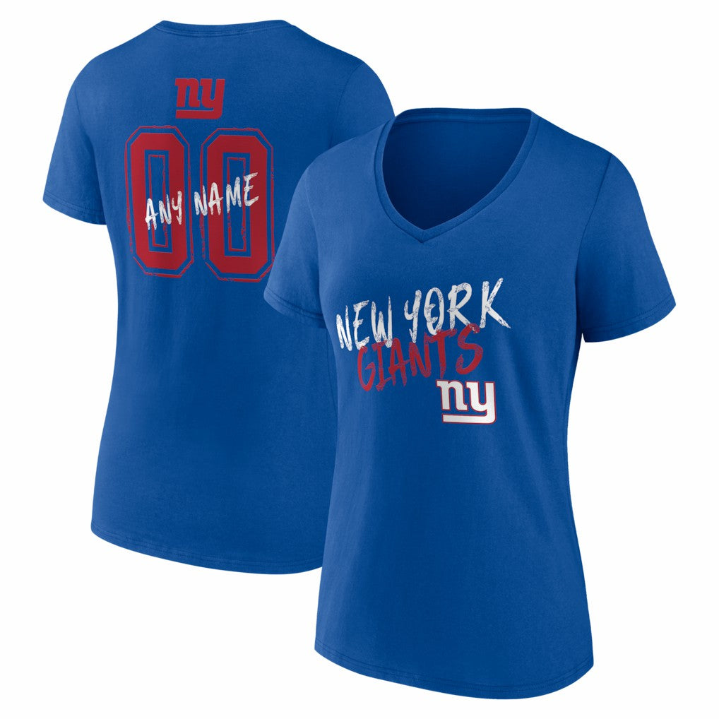 New York Giants Women's Hustle Personalized Name & Number V-Neck T-Shirt Royal - NFL