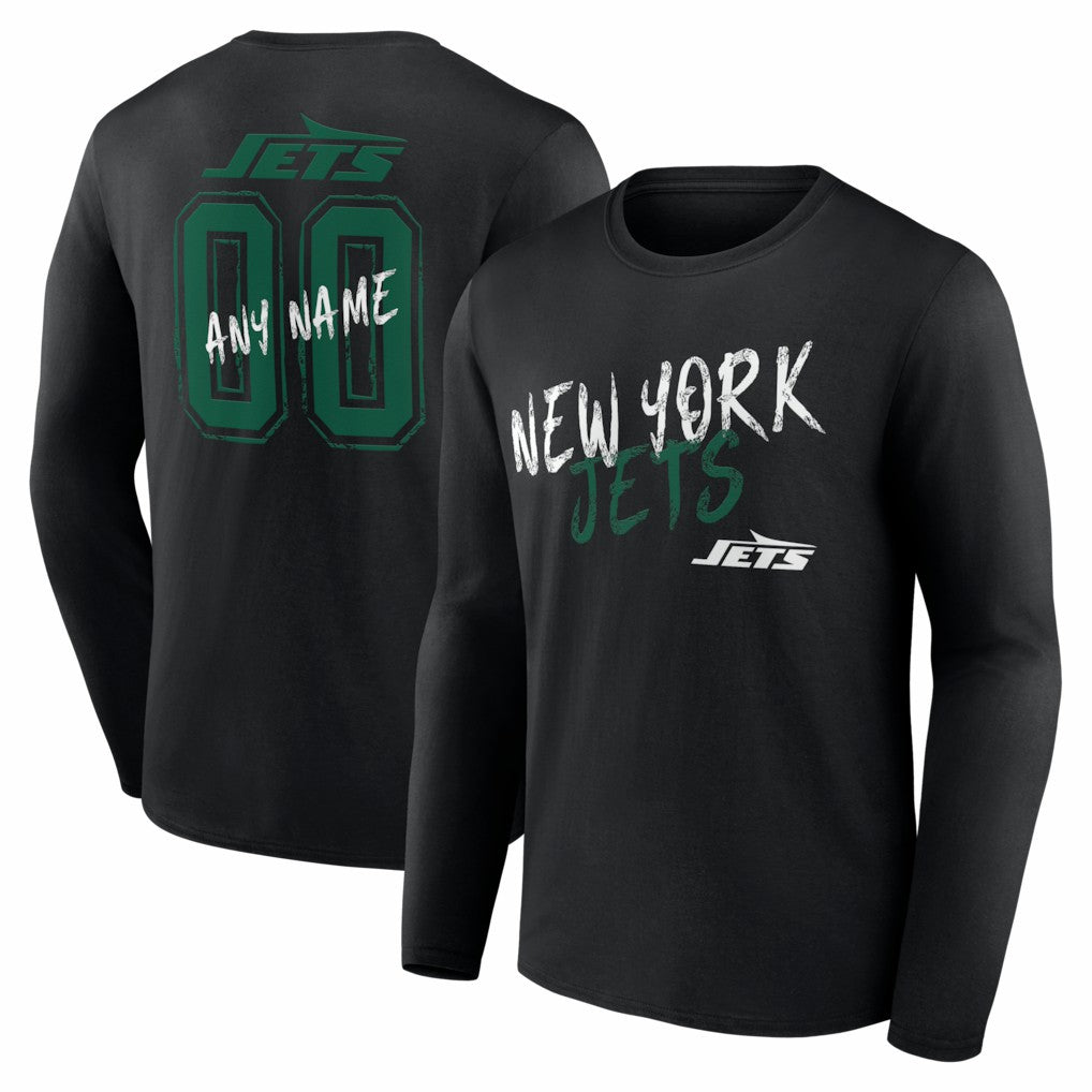New York Jets Hustle Personalized Name & Number Long Sleeve T-Shirt Black - NFL
