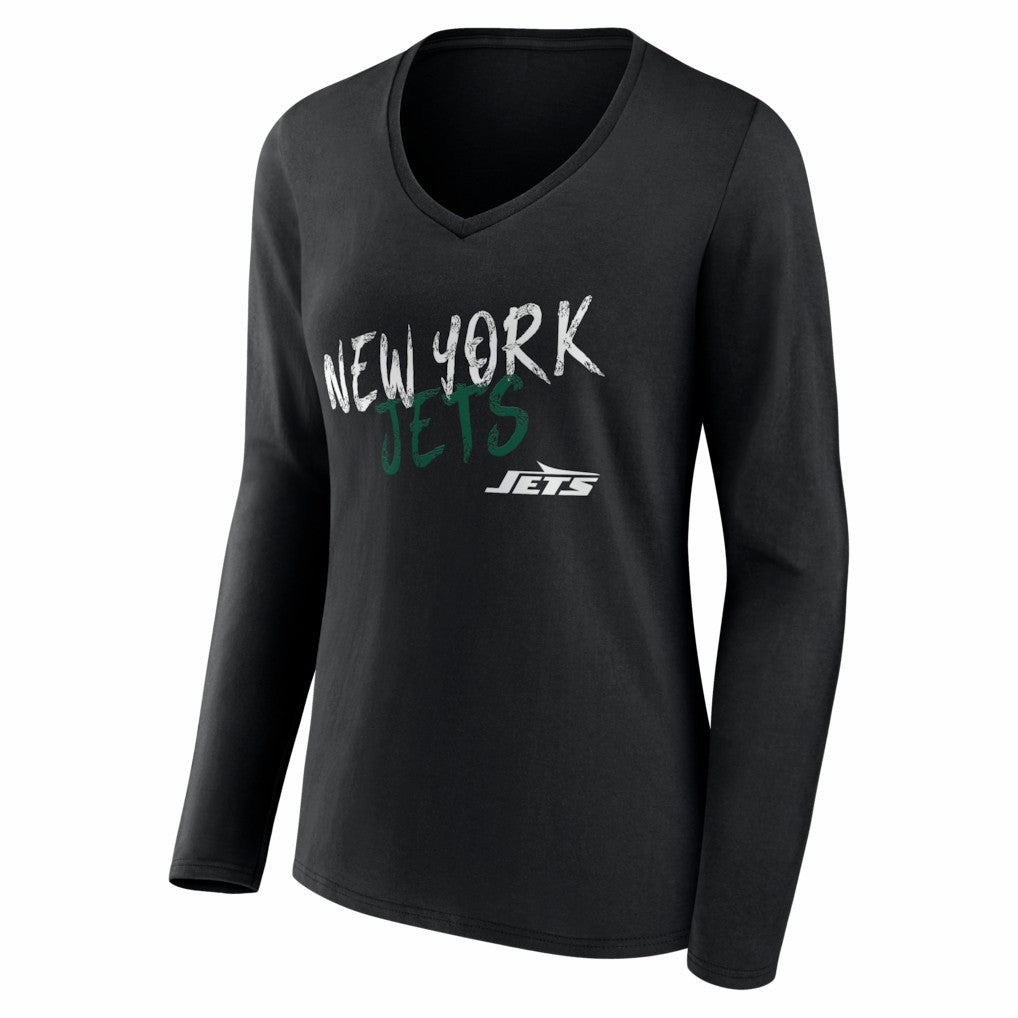 New York Jets Women's Hustle Personalized Name & Number Long Sleeve V-Neck T-Shirt Black - NFL