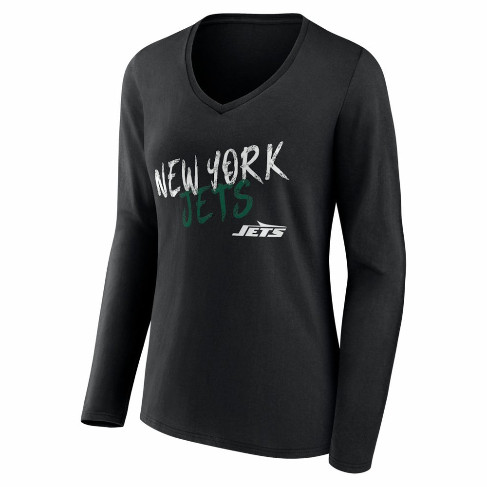 New York Jets Women's Hustle Personalized Name & Number Long Sleeve V-Neck T-Shirt Black - NFL