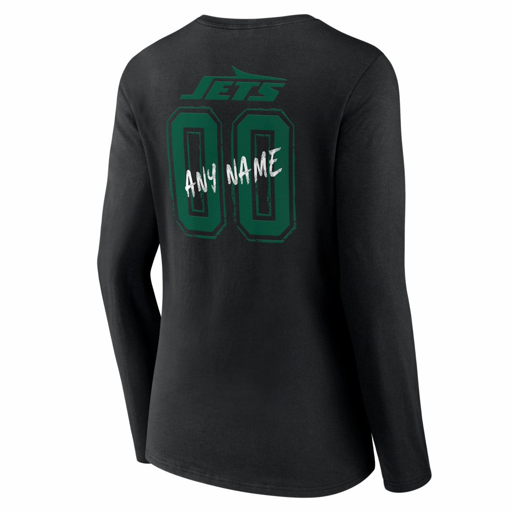 New York Jets Women's Hustle Personalized Name & Number Long Sleeve V-Neck T-Shirt Black - NFL