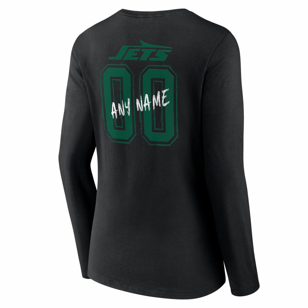 New York Jets Women's Hustle Personalized Name & Number Long Sleeve V-Neck T-Shirt Black - NFL