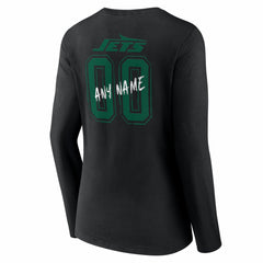 New York Jets Women's Hustle Personalized Name & Number Long Sleeve V-Neck T-Shirt Black - NFL