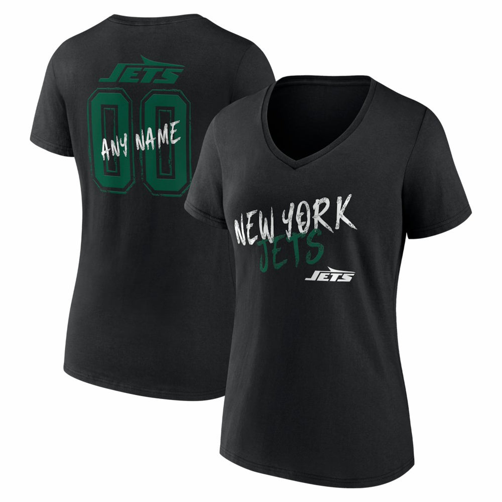 New York Jets Women's Hustle Personalized Name & Number V-Neck T-Shirt Black - NFL