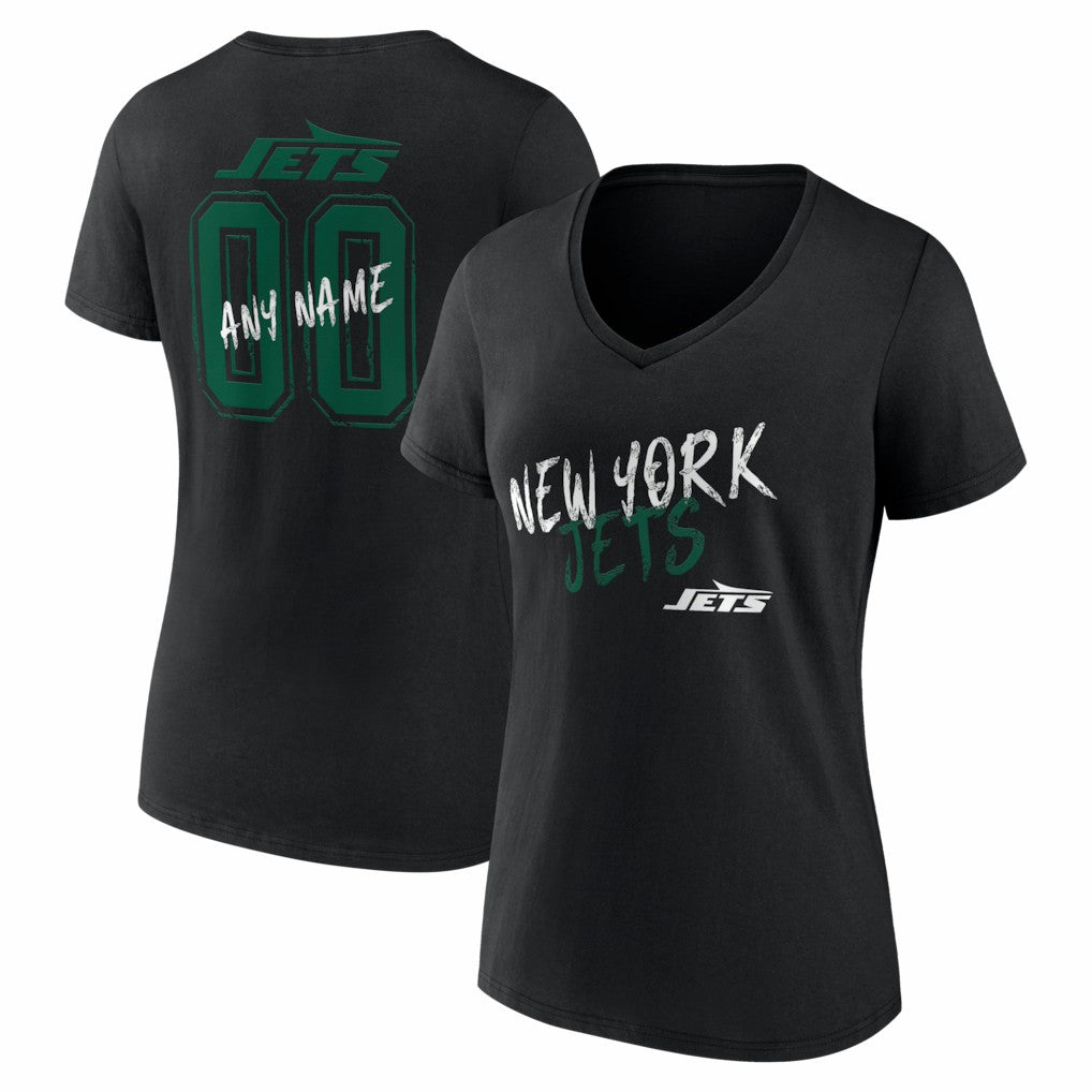 New York Jets Women's Hustle Personalized Name & Number V-Neck T-Shirt Black - NFL