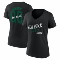 New York Jets Women's Hustle Personalized Name & Number V-Neck T-Shirt Black - NFL
