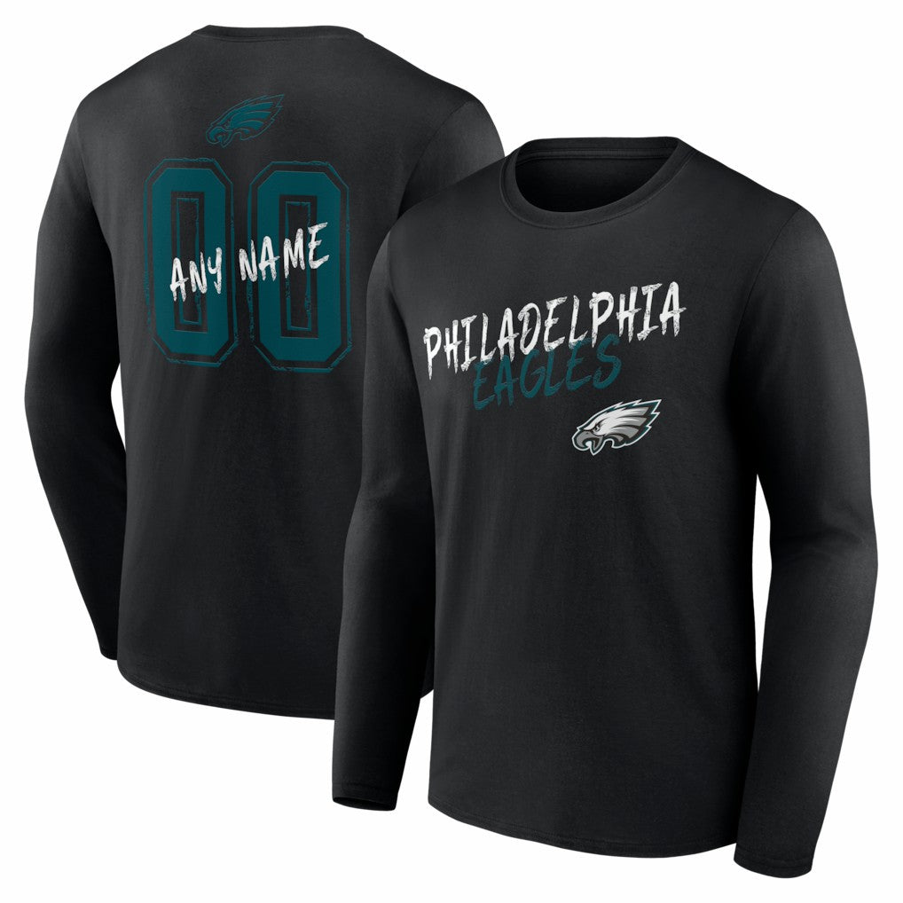 Philadelphia Eagles Hustle Personalized Name & Number Long Sleeve T-Shirt Black - NFL