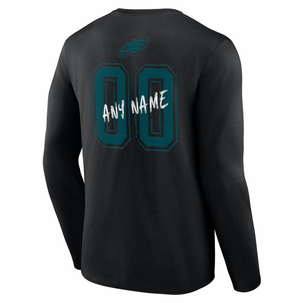 Philadelphia Eagles Hustle Personalized Name & Number Long Sleeve T-Shirt Black - NFL