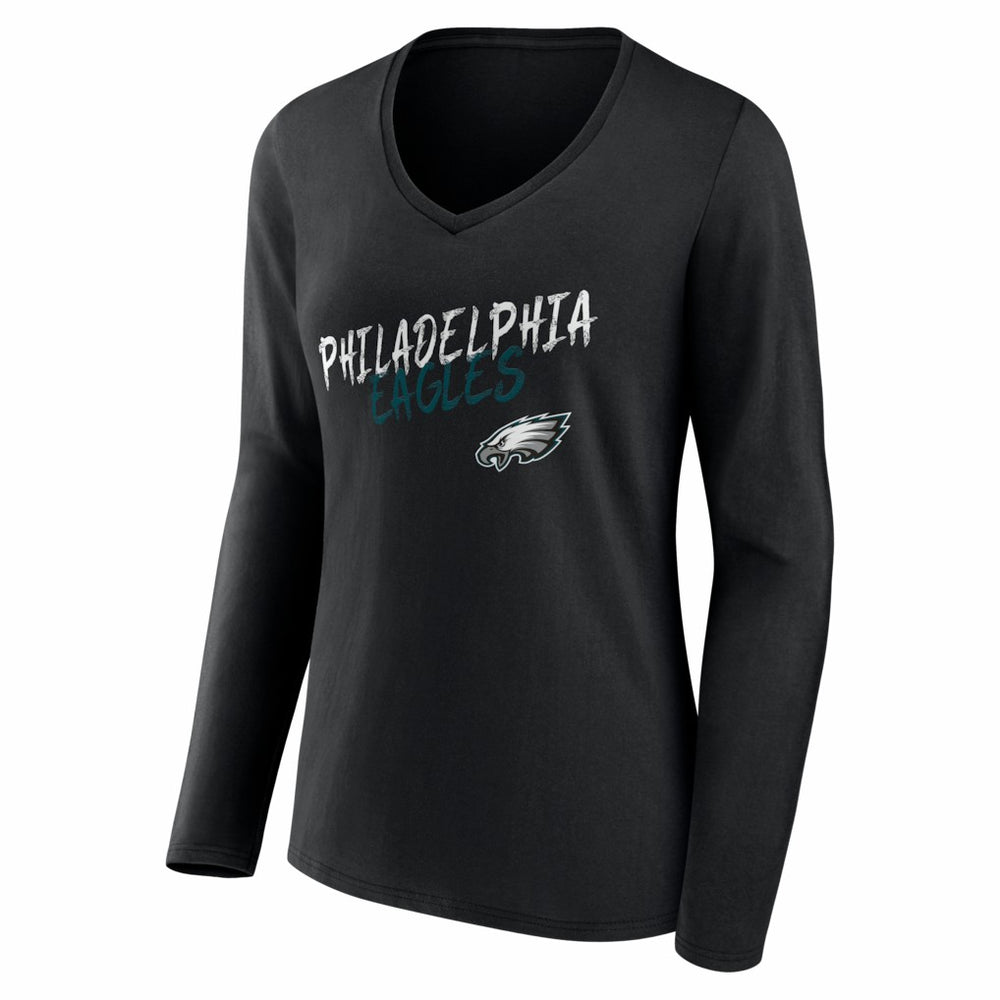 Philadelphia Eagles Women's Hustle Personalized Name & Number Long Sleeve V-Neck T-Shirt Black - NFL