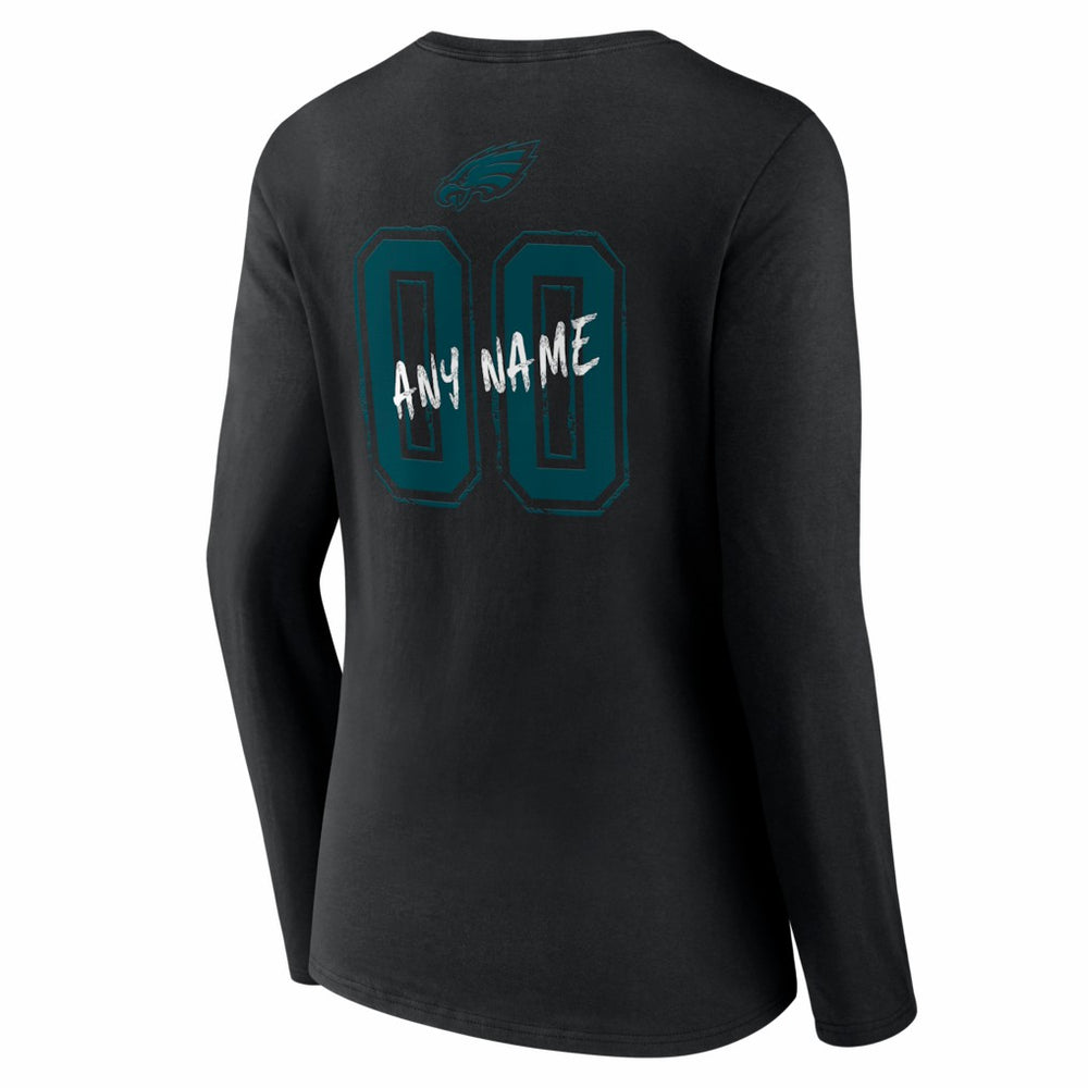 Philadelphia Eagles Women's Hustle Personalized Name & Number Long Sleeve V-Neck T-Shirt Black - NFL