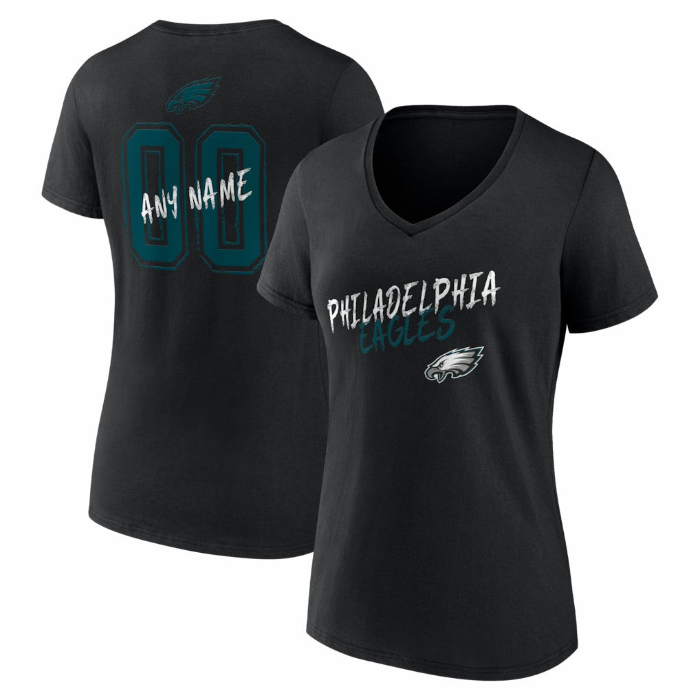 Philadelphia Eagles Women's Hustle Personalized Name & Number V-Neck T-Shirt Black - NFL