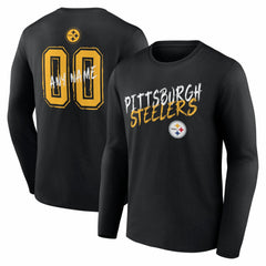 Pittsburgh Steelers Hustle Personalized Name & Number Long Sleeve T-Shirt Black - NFL