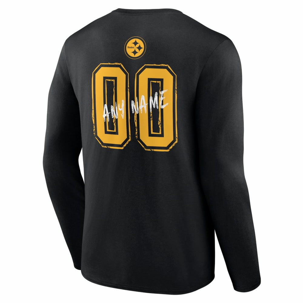 Pittsburgh Steelers Hustle Personalized Name & Number Long Sleeve T-Shirt Black - NFL