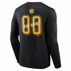 Pittsburgh Steelers Hustle Personalized Name & Number Long Sleeve T-Shirt Black - NFL