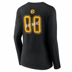 Pittsburgh Steelers Women's Hustle Personalized Name & Number Long Sleeve V-Neck T-Shirt Black - NFL
