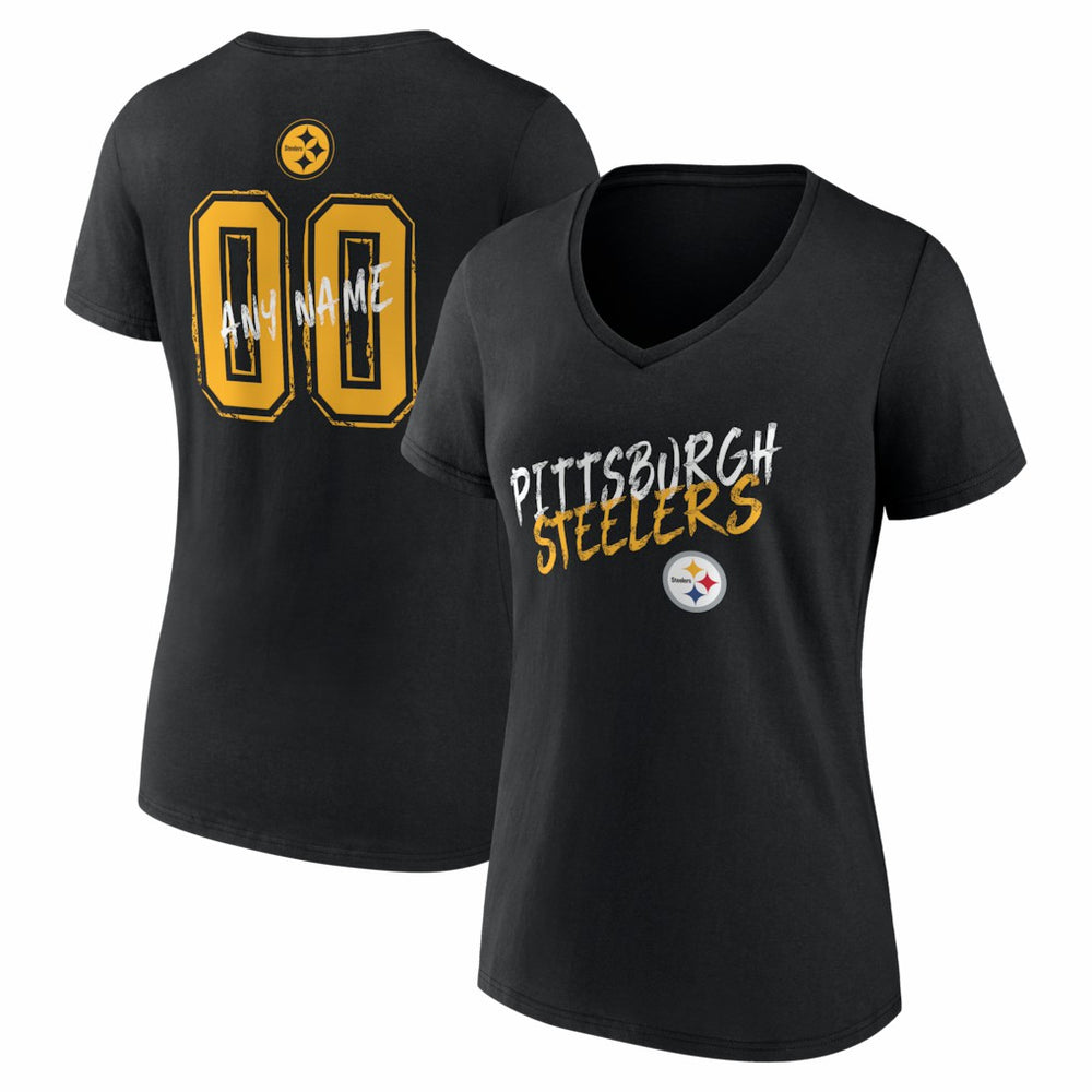 Pittsburgh Steelers Women's Hustle Personalized Name & Number V-Neck T-Shirt Black - NFL
