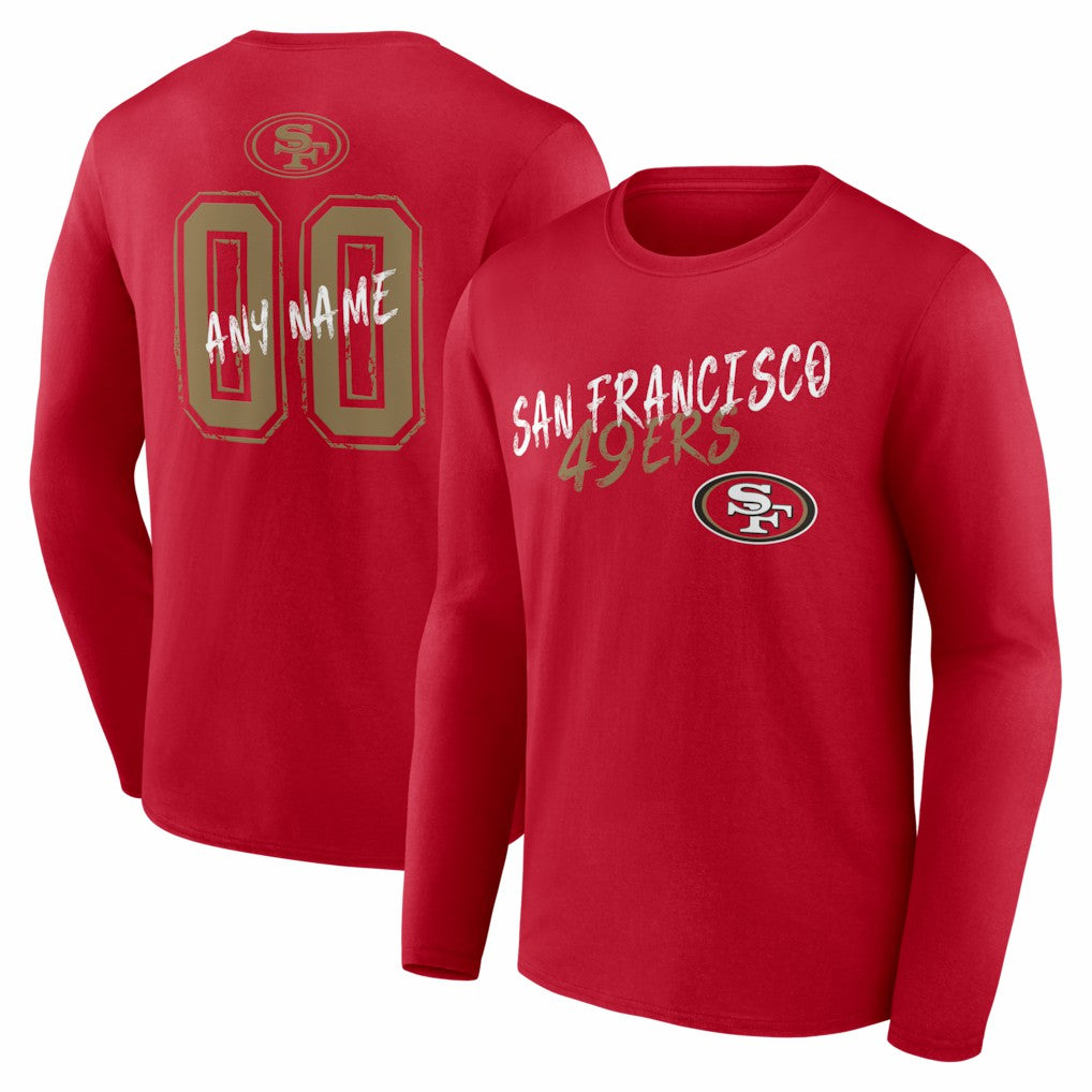 San Francisco 49ers Hustle Personalized Name & Number Long Sleeve T-Shirt Scarlet - NFL
