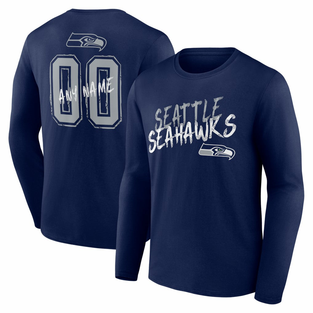 Seattle Seahawks Hustle Personalized Name & Number Long Sleeve T-Shirt College Navy - NFL