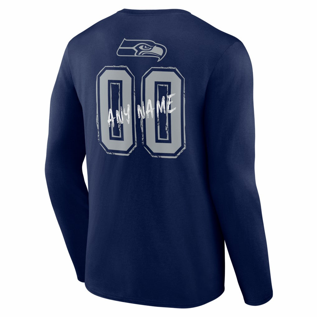 Seattle Seahawks Hustle Personalized Name & Number Long Sleeve T-Shirt College Navy - NFL