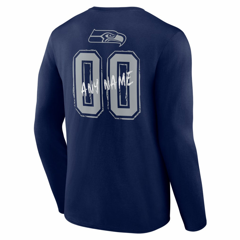 Seattle Seahawks Hustle Personalized Name & Number Long Sleeve T-Shirt College Navy - NFL